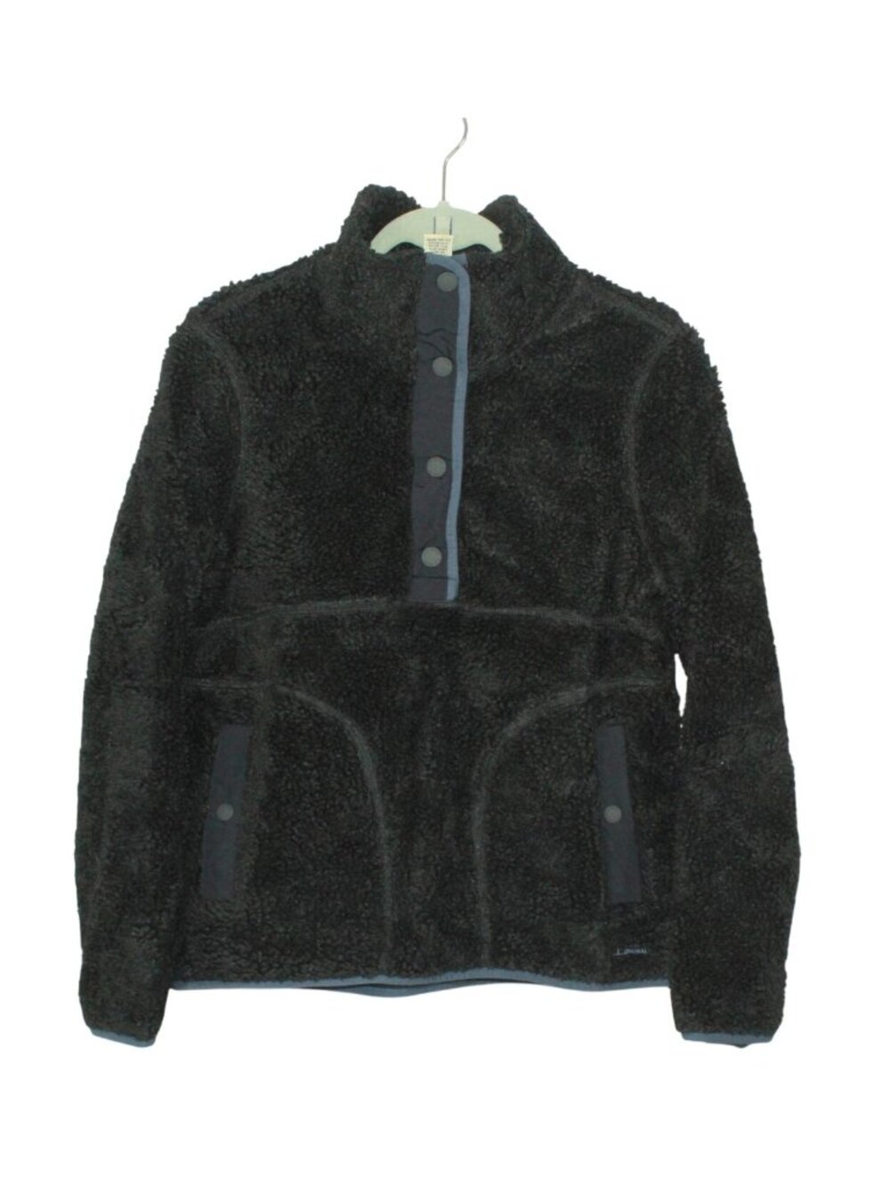 LL Bean Women's Bean's Sherpa Fleece Pullover Black Snap Cozy Outdoor Jacket S